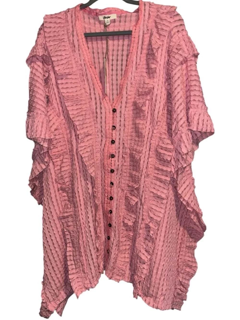 BlueVelvet L/ XL Pink Ruffled Knit Button Front Cardigan